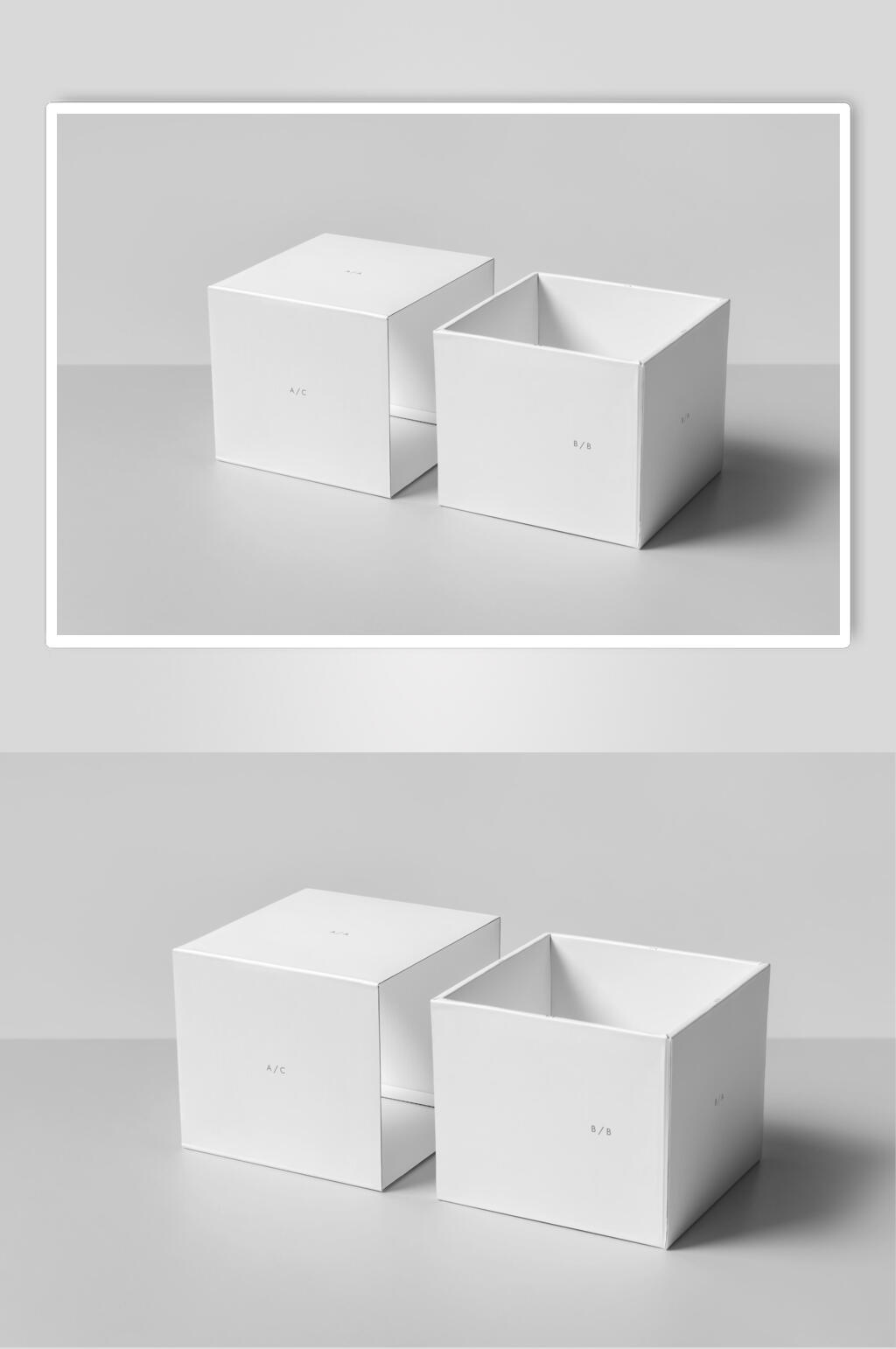 正方形白色空白礼盒包装贴图样机素材