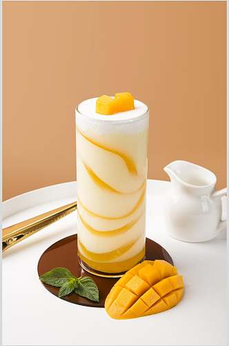 精品美味芒果摆拍奶茶背景图