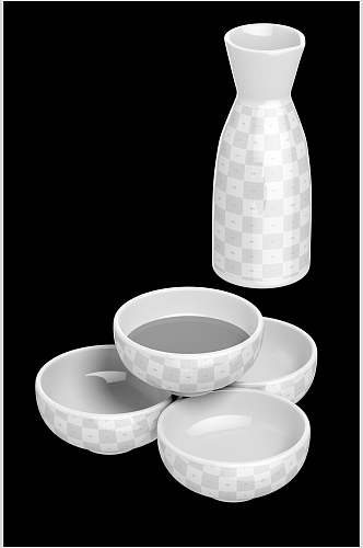 白色方块圆碗酒壶陶瓷水壶碟子样机
