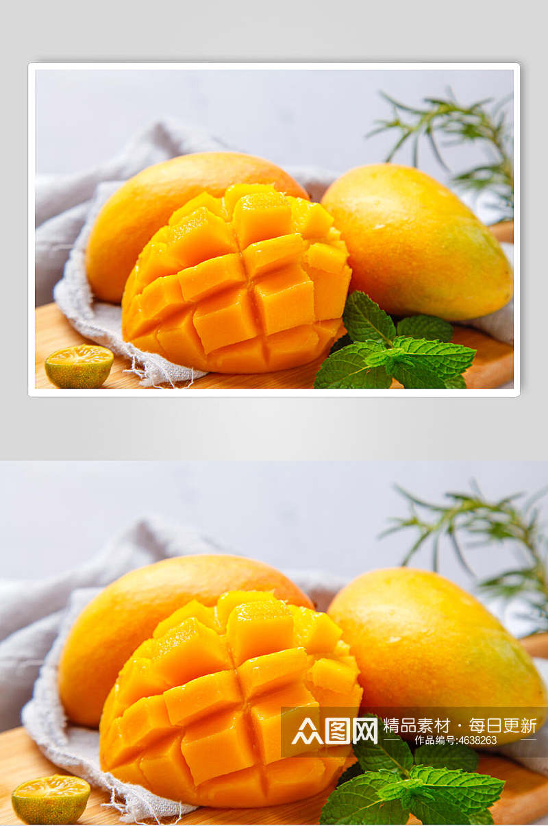 横版芒果水果摆饰摄影图素材