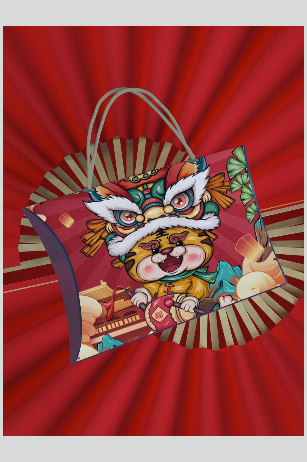 红色老虎高档新年包装VI样机素材