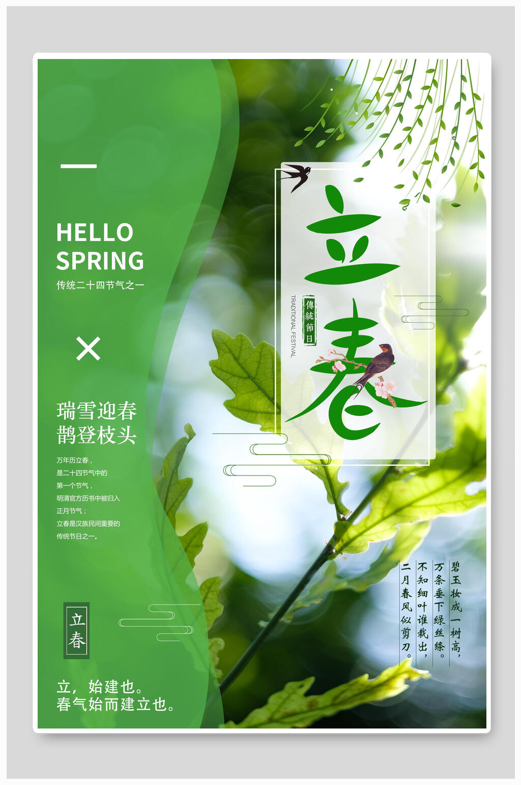 绿色简约立春节气海报素材