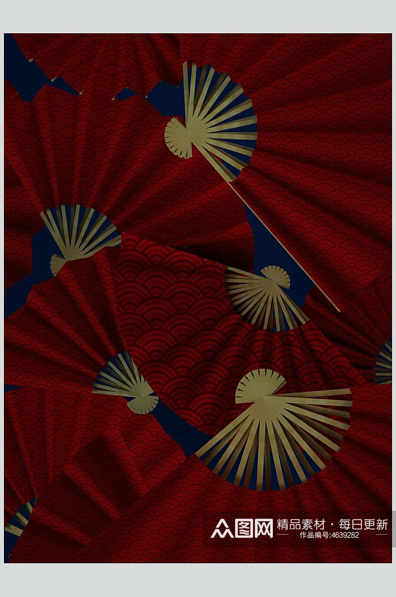 红色花纹扇子高档新年包装VI样机素材