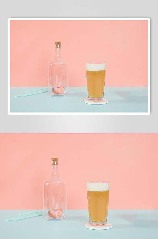 粉色水蜜桃水果饮品摄影图