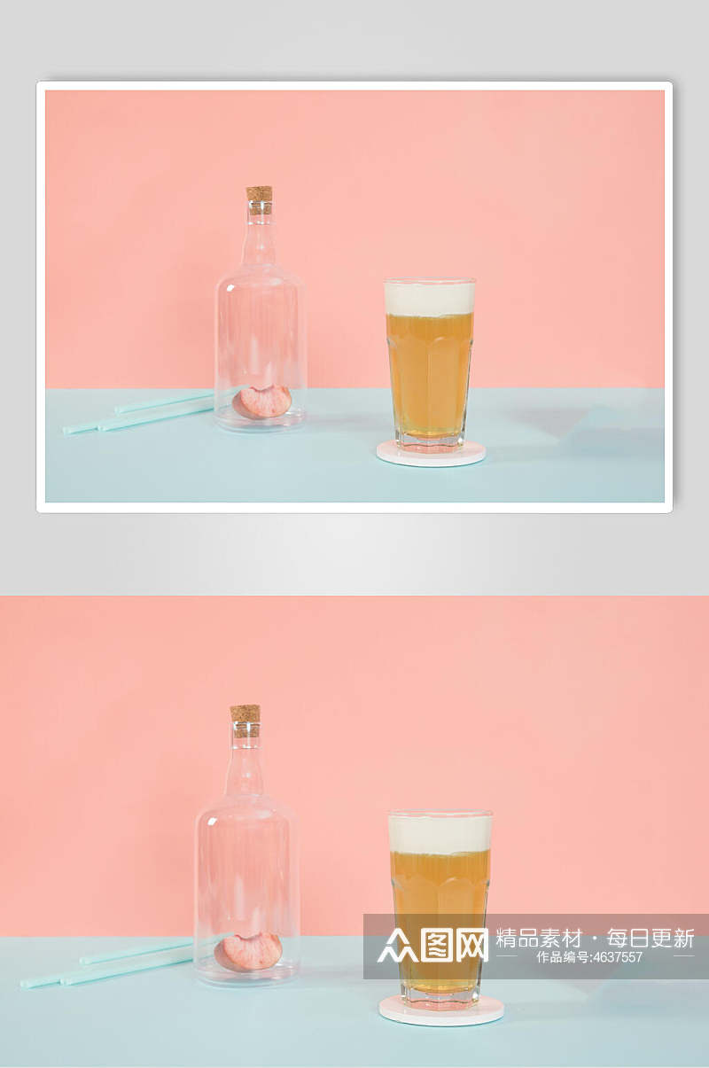粉色水蜜桃水果饮品摄影图素材