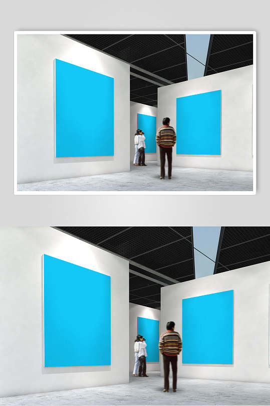 蓝色创意室内海报样机