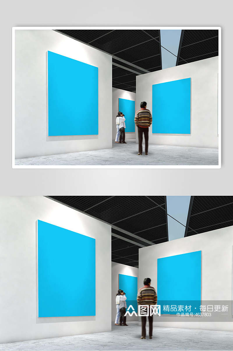蓝色创意室内海报样机素材