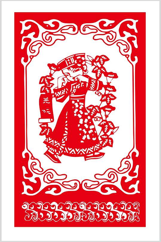 剪纸风羌族民族人物图片