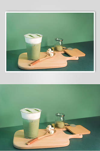 招牌抹茶食品美食抹茶奶盖摄影图