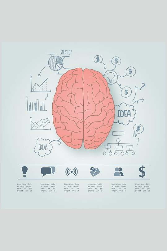脑子手绘大脑矢量素材