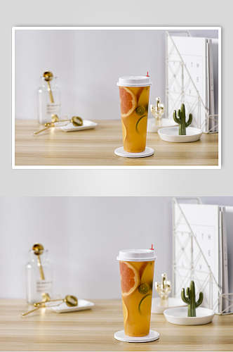 鲜榨柠檬柚子茶水果饮品摄影图