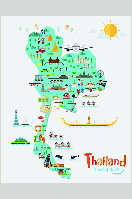地图泰国旅游景点矢量素材