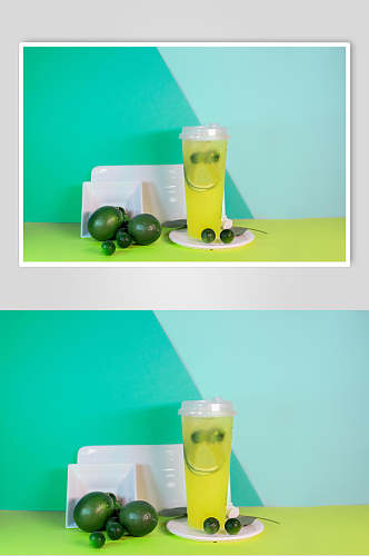 青色时尚横版水果饮品摄影图