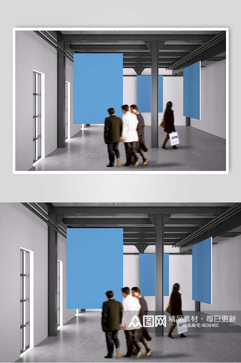 淡蓝色创意室内海报样机素材