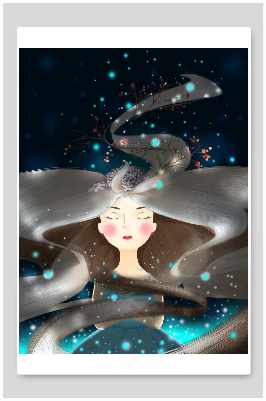 女孩唯美治愈插画素材