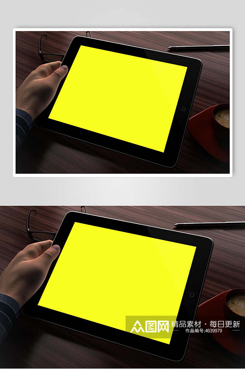 简约黄色手机电脑显示屏样机素材
