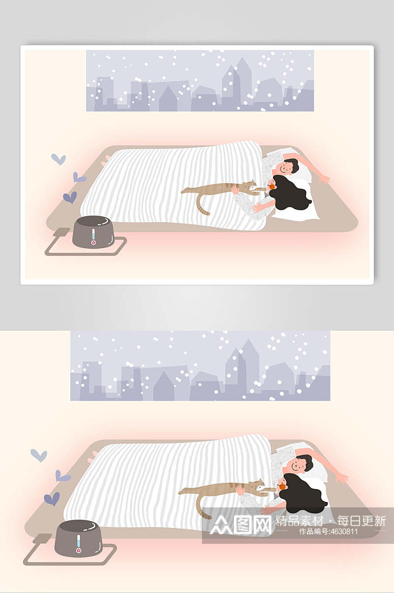 情侣冬季人物插画素材