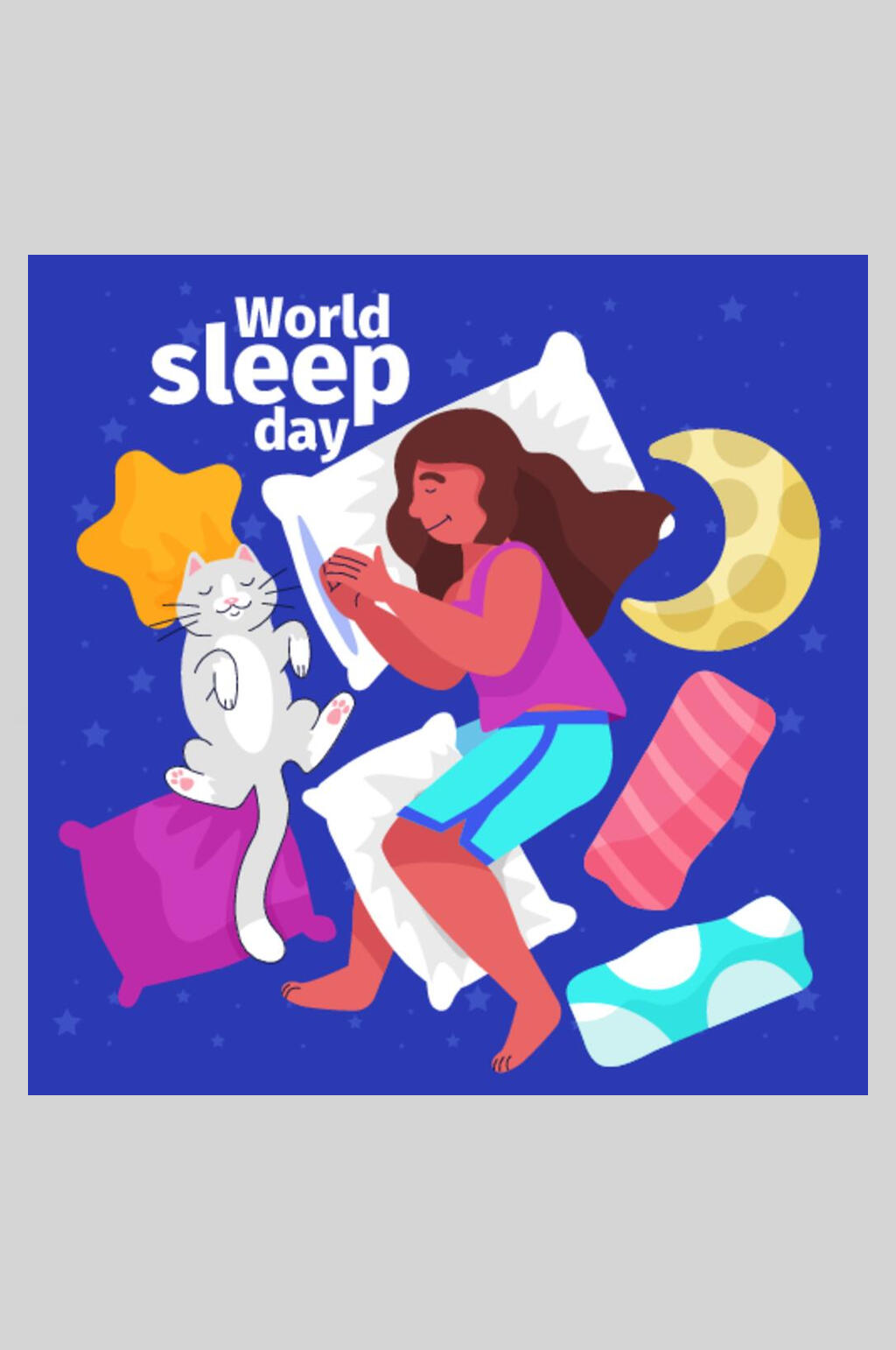 猫咪世界睡眠日插画素材