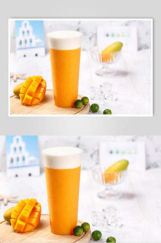 芒果奶盖水果饮品摄影图