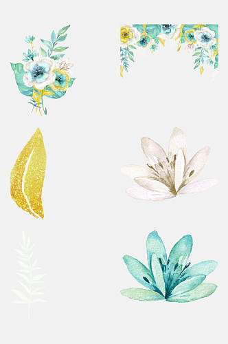 唯美花朵水彩植物免抠设计素材
