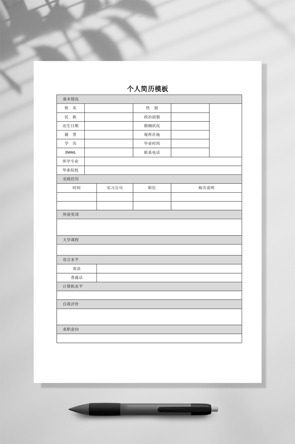 个人简历模板表格简历WORD素材