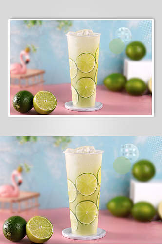 鲜榨大杯加冰气泡柠檬水摄影图