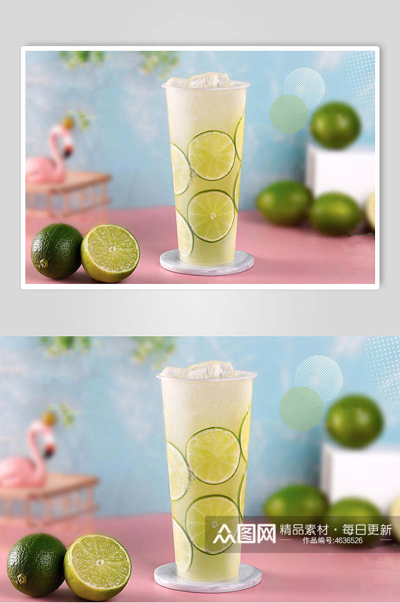 鲜榨大杯加冰气泡柠檬水摄影图素材