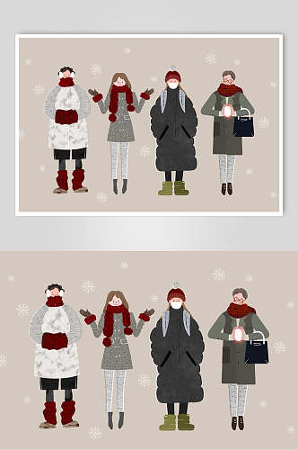 手绘时尚横版冬季人物插画