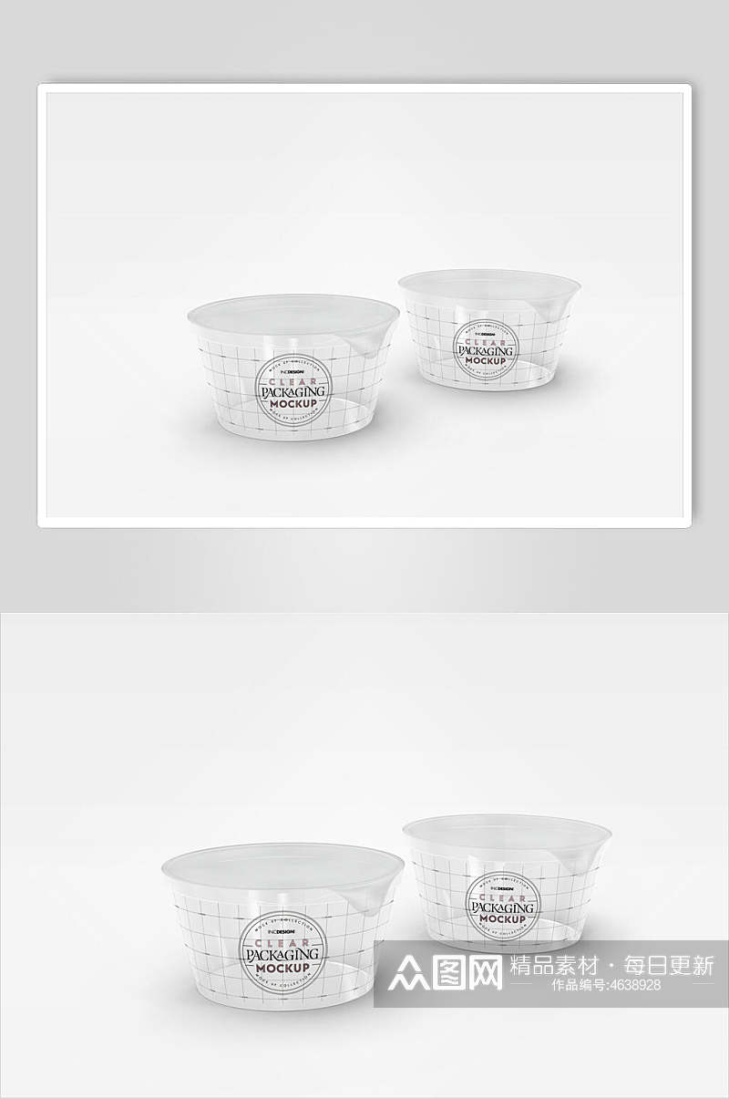 白色背景透明塑料餐盒样机素材