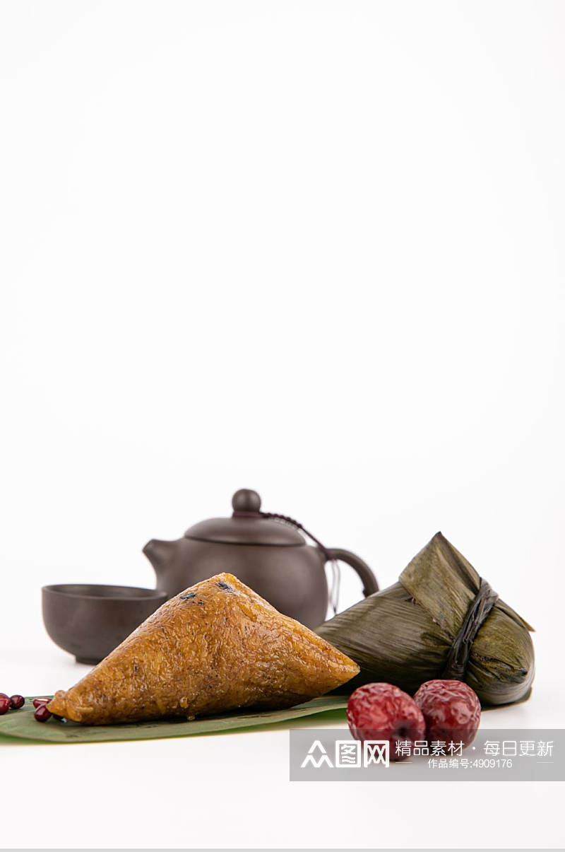 端午节茶具红枣三角粽传统美食摄影图片素材