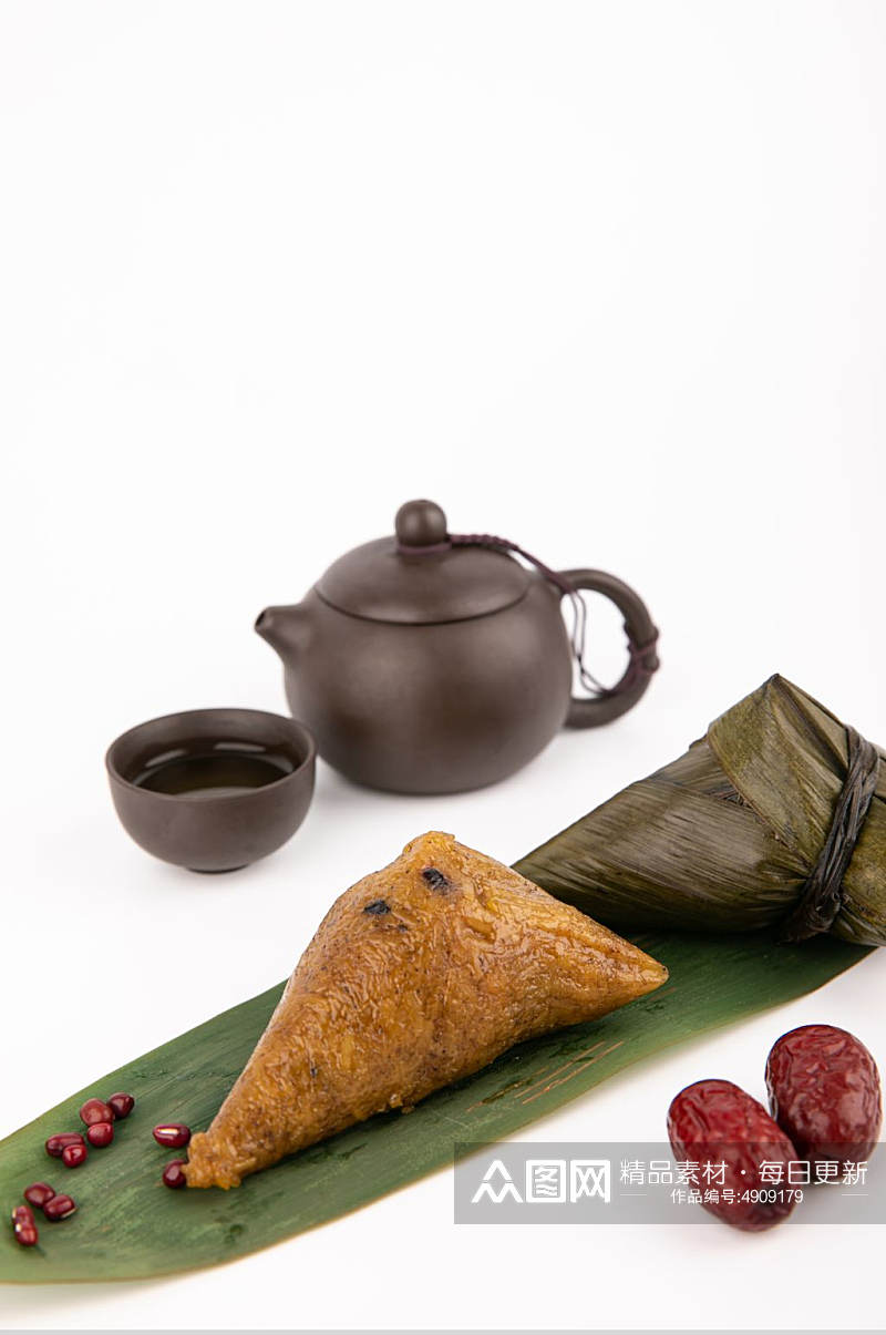 端午节茶具红枣三角粽传统美食摄影图片素材