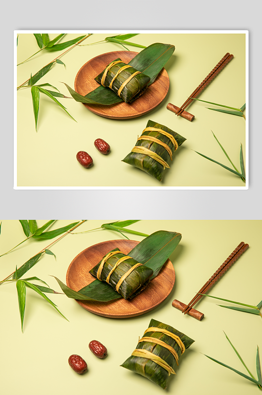 清新绿色端午节粽子传统美食摄影图片