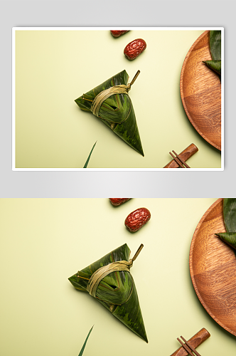清新绿色端午节粽子传统美食摄影图片