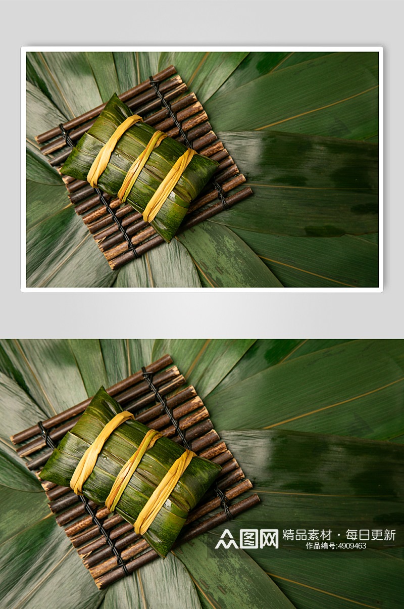 端午节绿色粽叶粽子传统美食摄影图片素材
