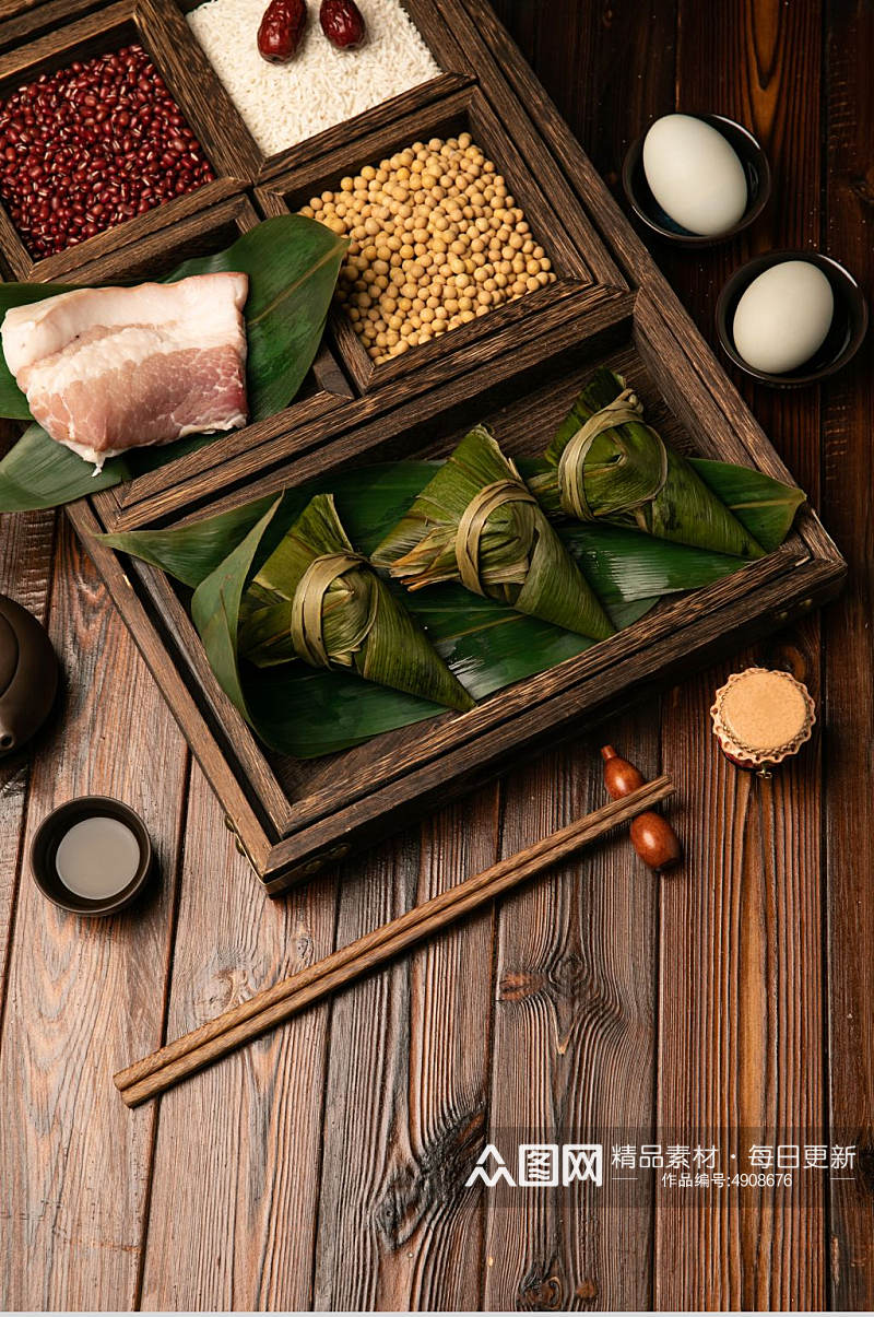 中国风布景端午节粽子传统美食摄影图片素材