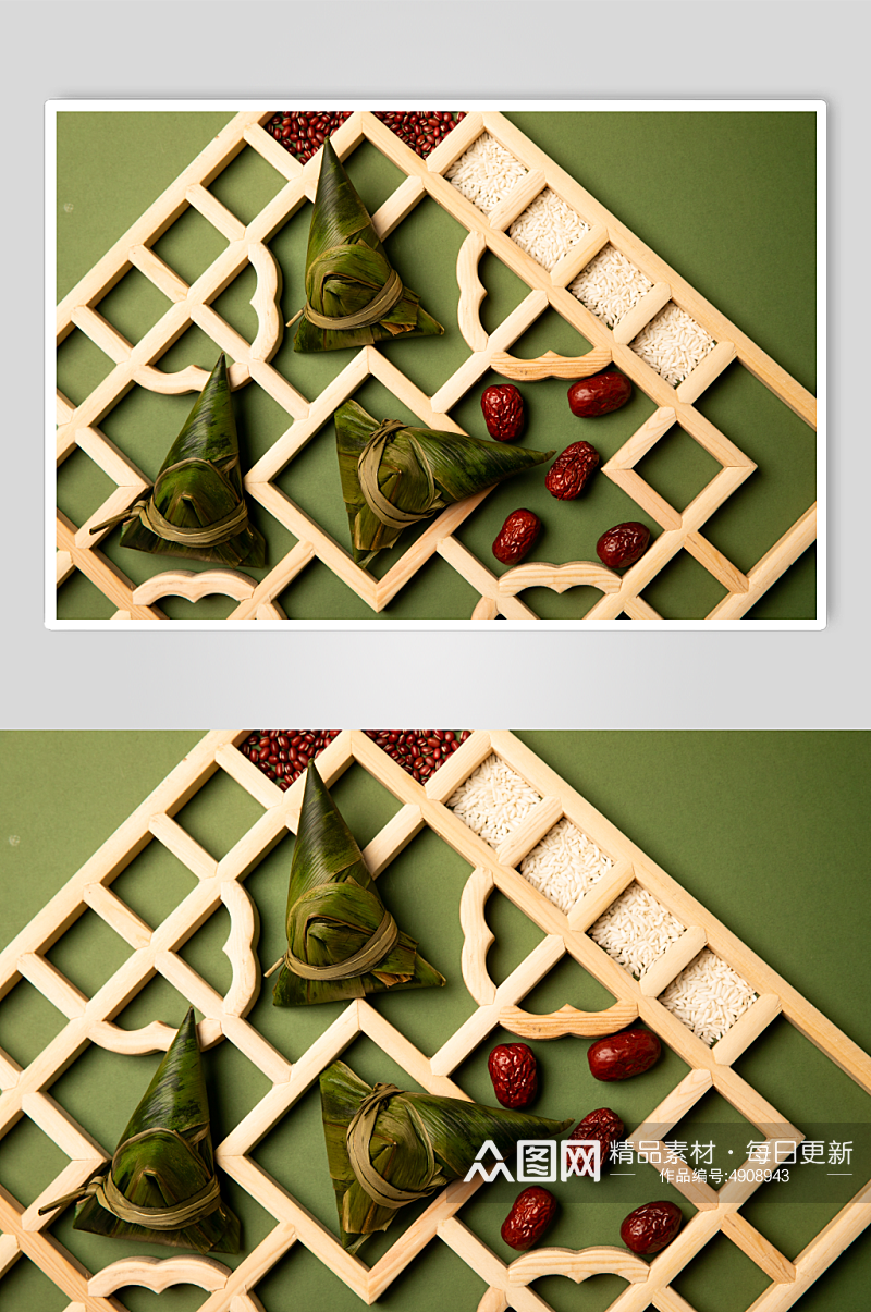 端午节木框中式场景粽子传统美食摄影图片素材