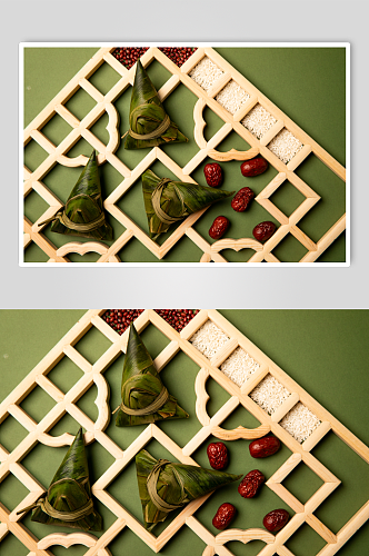 端午节木框中式场景粽子传统美食摄影图片