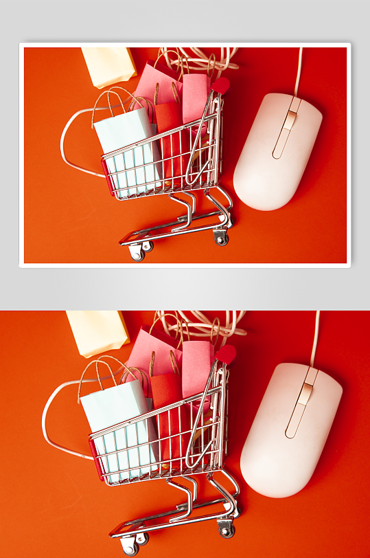 橙色背景电脑网络购物电商购物节摄影图片