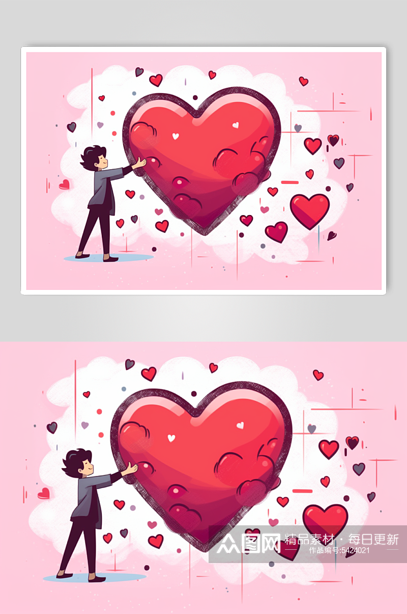 AI数字艺术浪漫爱心情人节表白插画素材