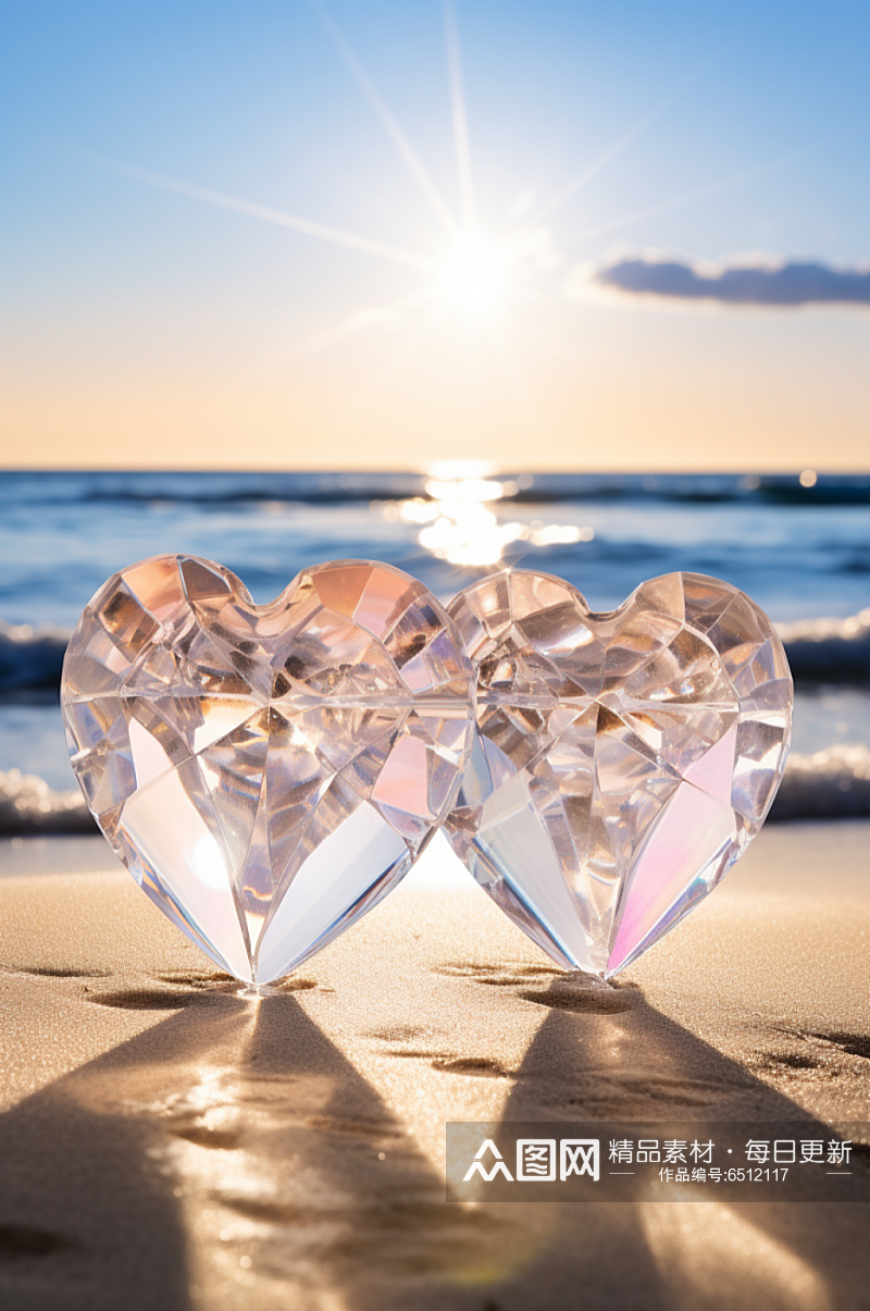 AI数字艺术情人节爱心水晶玻璃图片素材