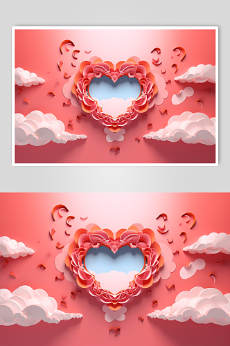 AI数字艺术创意梦幻爱心云朵边框背景图片