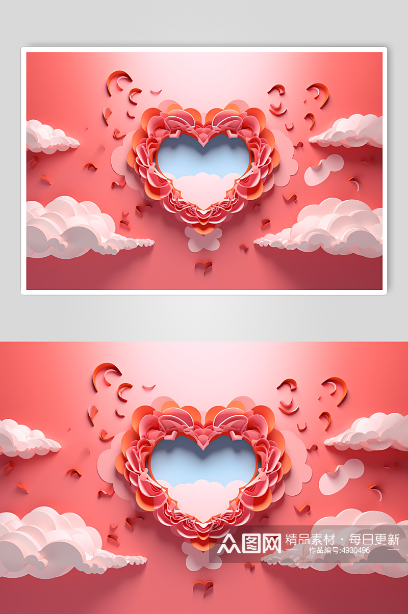 AI数字艺术创意梦幻爱心云朵边框背景图片素材