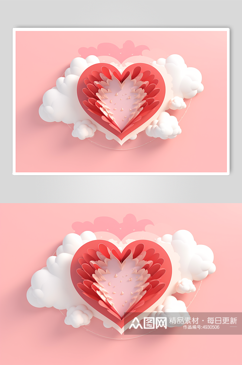 AI数字艺术创意梦幻爱心云朵边框背景图片素材