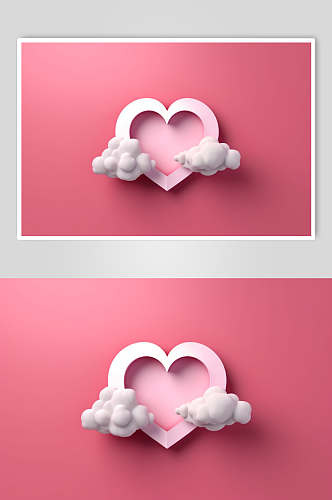 AI数字艺术手绘梦幻爱心云朵边框背景图片