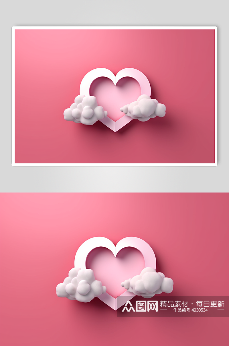 AI数字艺术手绘梦幻爱心云朵边框背景图片素材