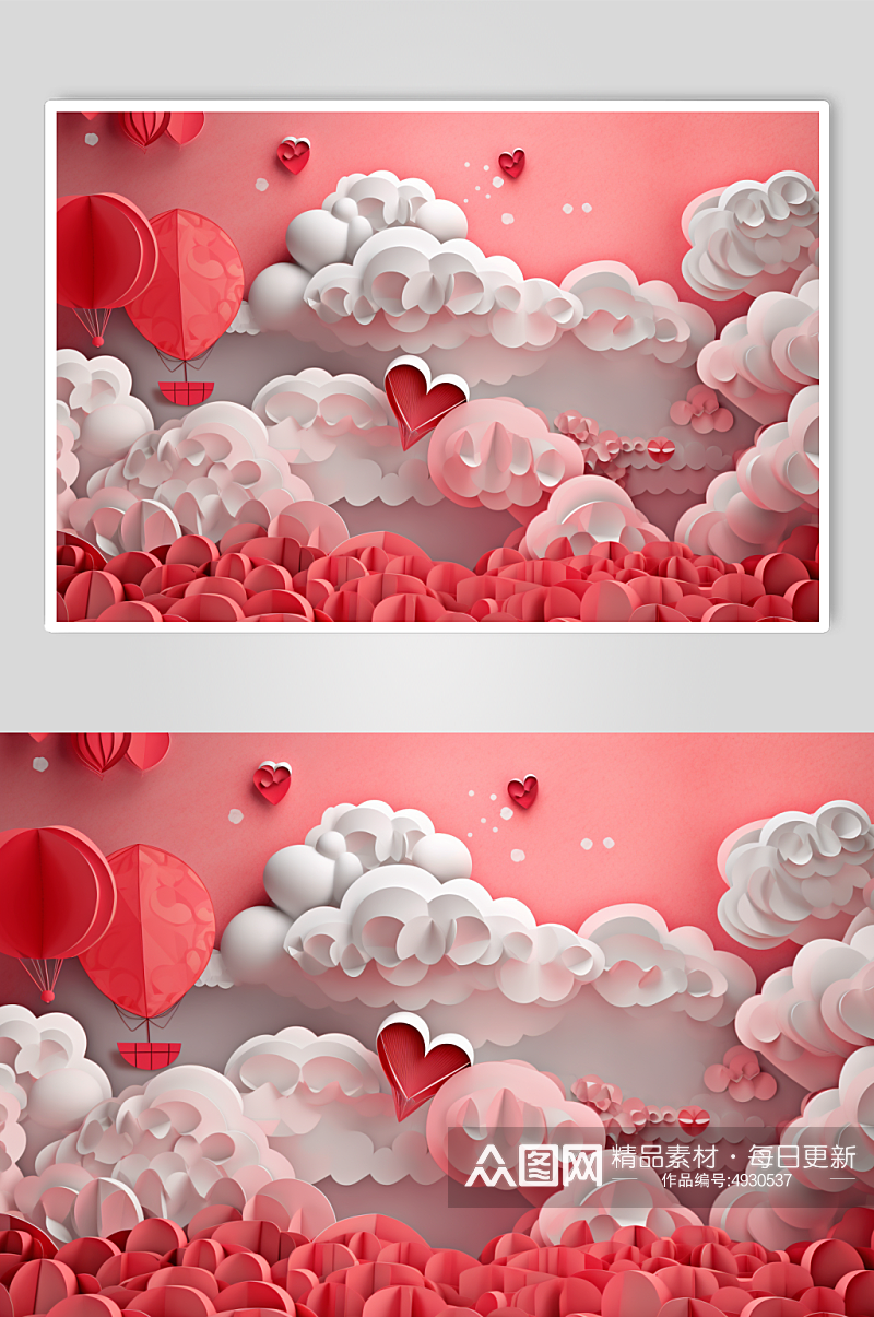 AI数字艺术原创梦幻爱心云朵边框背景图片素材