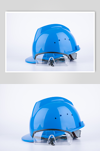 蓝色安全帽安全生产摄影图片