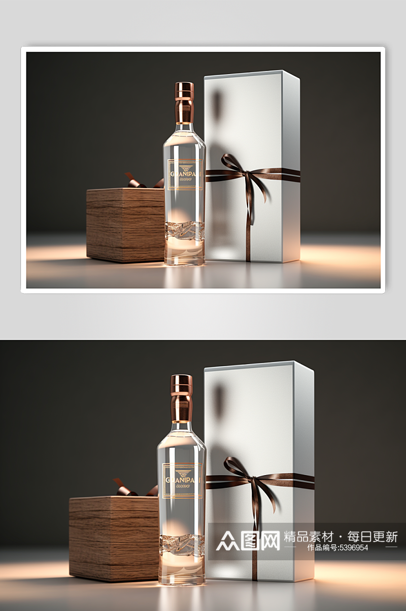 AI数字艺术白酒酒瓶包装样机模型素材