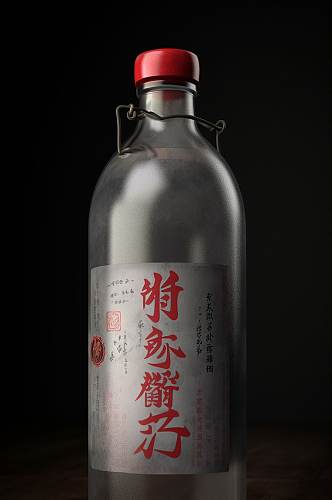 AI数字艺术简约透明白酒酒瓶包装样机模型