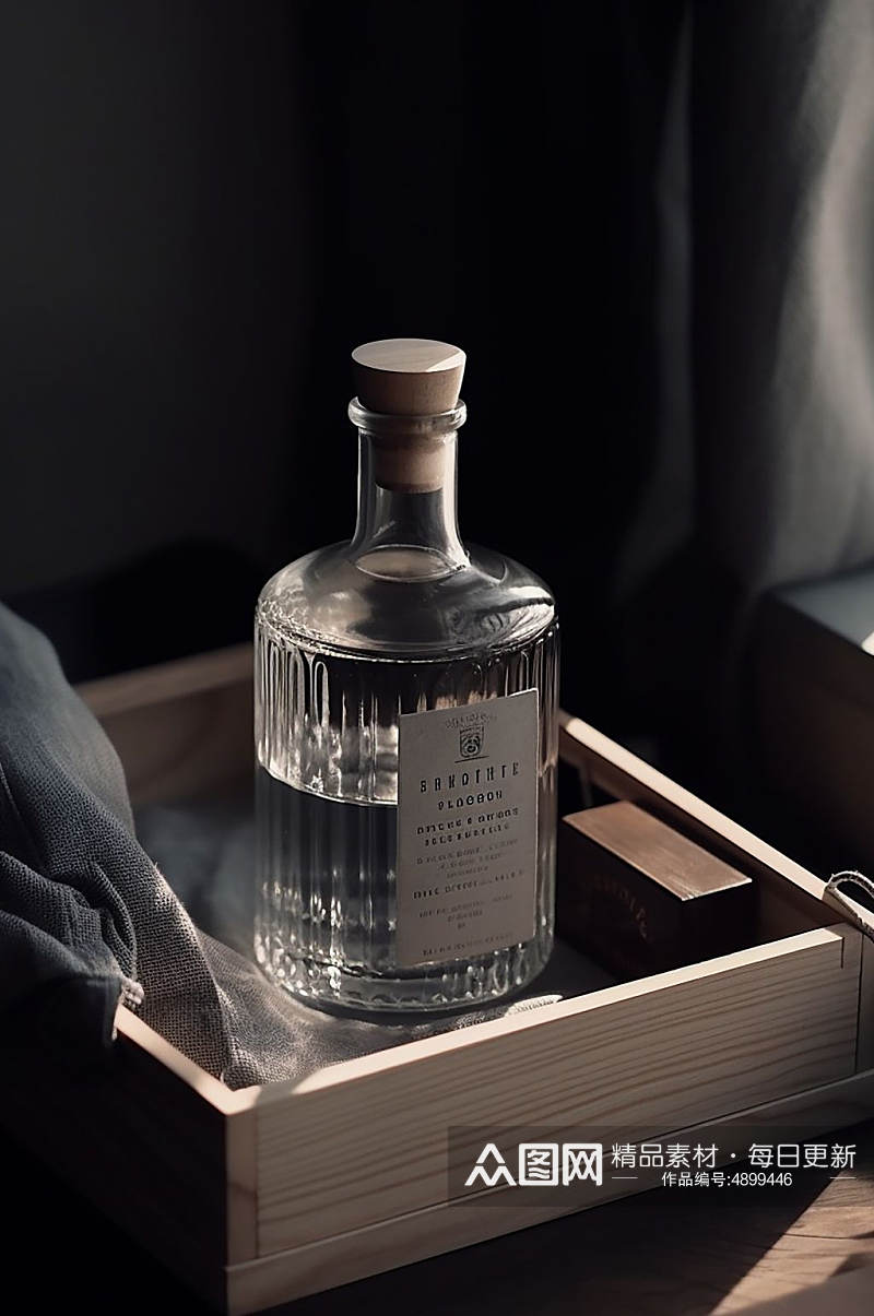 AI数字艺术简约透明白酒酒瓶包装样机模型素材